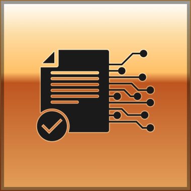 Siyah Smart sözleşme simgesi altın arka planda yalıtılmış. Blockchain teknolojisi, kripto para madenciliği, bitcoin, altcoins, dijital para piyasası. Vektör İllüstrasyonu