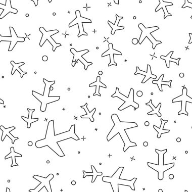 Siyah Düzlem simgesi beyaz arka plan üzerinde sorunsuz desen izole. Uçan uçak simgesi. Uçak işareti. Vektör İllüstrasyonu