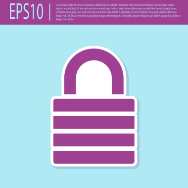 Retro mor Kilit simgesi turkuaz arka plan üzerinde izole. Asma kilit işareti. Güvenlik, güvenlik, koruma, gizlilik kavramı. Vektör İllüstrasyonu