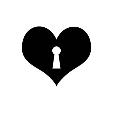 Anahtar deliği simgesi izole edilmiş Black Heart. Kilitli Kalp. Aşk sembolü ve anahtar deliği işareti. Vektör İllüstrasyonu