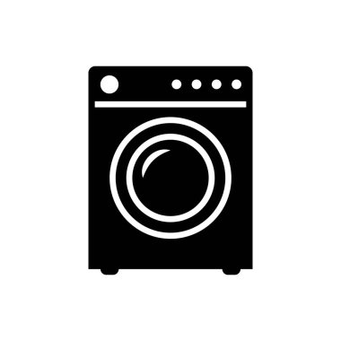 Siyah Yıkar simgesi beyaz arka planda yalıtılmış. Çamaşır makinesi simgesi. Çamaşır makinesi- çamaşır makinesi. Ev aletleri sembolü. Vektör İllüstrasyonu