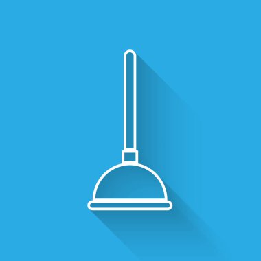 Uzun gölge ile izole boru temizleme simgesi için ahşap saplı Beyaz Kauçuk piston. Tuvalet pistonu. Vektör İllüstrasyonu