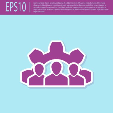 Retro mor Proje takım taban simgesi turkuaz arka plan üzerinde izole. İş analizi ve planlaması, danışmanlık, ekip çalışması, proje yönetimi. Geliştiriciler. Düz tasarım. Vektör İllüstrasyonu