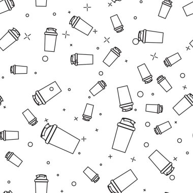 Siyah Fitness Titreşim ikonu beyaz arkaplanda izole edilmiş pürüzsüz desen. Su ve protein kokteylleri için kapaklı spor karıştırıcı şişesi. Vektör İllüstrasyonu