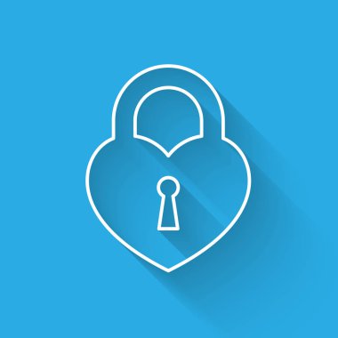 Beyaz Kale uzun gölge ile izole bir kalp hattı simgesi şeklinde. Kilitli Kalp. Aşk sembolü ve anahtar deliği işareti. Vektör İllüstrasyonu