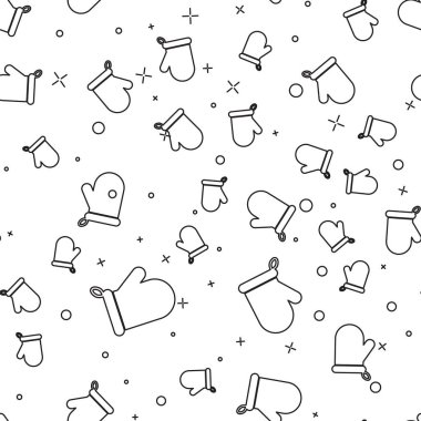 Siyah Fırın eldiven çizgi simgesi beyaz arka plan üzerinde izole dikişsiz desen. Mutfak saksı tabelası. Yemek eldiveni. Vektör İllüstrasyonu