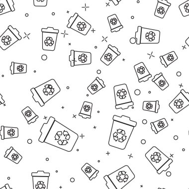 Siyah Geri Dönüşüm kutusu geri dönüşüm sembolü çizgi simgesi beyaz arka plan üzerinde sorunsuz desen izole. Çöp kutusu simgesi. Çöp kutusu tabelası. Sepet işaretini geri dönüştürün. Vektör İllüstrasyonu