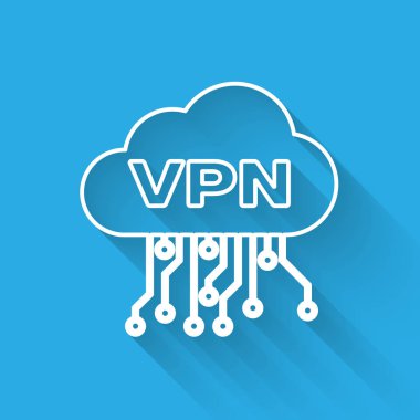 Beyaz Bulut Vpn arayüz simgesi uzun gölge ile izole. Yazılım entegrasyonu. Vektör İllüstrasyonu