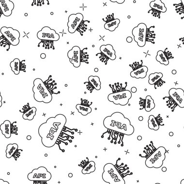 Black Cloud api arabirim simgesi beyaz arka plan üzerinde sorunsuz desen izole. Uygulama programlama arayüzü Api teknolojisi. Yazılım entegrasyonu. Vektör İllüstrasyonu