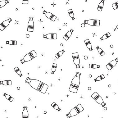 Beyaz arka plan üzerinde süt ve kap simgesi izole dikişsiz desen ile Siyah Kapalı cam şişe. Vektör İllüstrasyonu