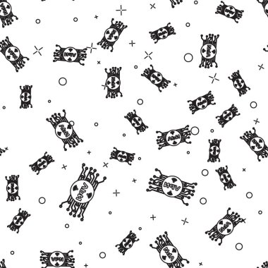 Siyah Vpn dairesel mikroçip devre simgesi beyaz arka plan üzerinde sorunsuz desen izole. Vektör İllüstrasyonu