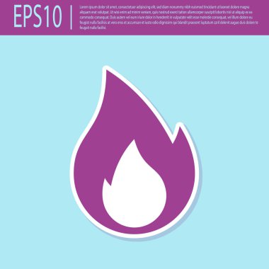 Retro mor Yangın alev simgesi turkuaz arka plan üzerinde izole. Isı sembolü. Vektör İllüstrasyonu