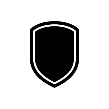 Siyah Kalkan simgesi beyaz arka planda yalıtılmış. Koruma işareti. Vektör İllüstrasyonu