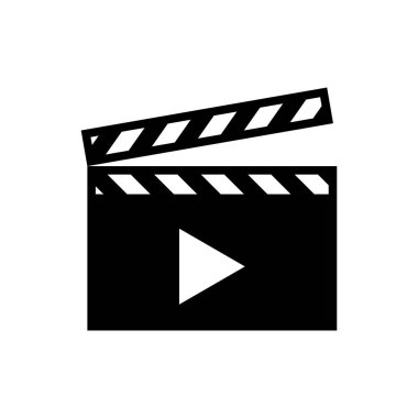 Siyah Film clapper simgesi beyaz arka plan üzerinde izole. Film clapper kurulu simgesi. Clapperboard işareti. Sinema üretimi veya medya endüstrisi kavramı. Vektör İllüstrasyonu