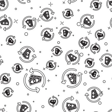 Siyah İade para simgesi beyaz arka plan üzerinde sorunsuz desen izole. Finansal hizmetler, nakit iade kavramı, para iadesi, yatırım getirisi, tasarruf hesabı. Vektör İllüstrasyonu