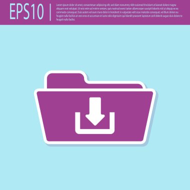 Retro mor Klasör indirme simgesi turkuaz arka plan üzerinde izole. Düz tasarım. Vektör İllüstrasyonu