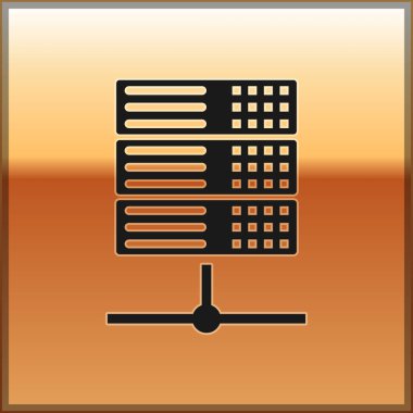 Black Server, Data, Web sunucu simgesi altın arkaplanda izole edildi. Vektör İllüstrasyonu