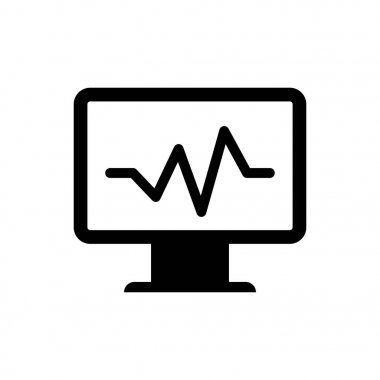 Beyaz zemin üzerinde kardiyogram simgesi olan siyah bilgisayar monitörü. Simge denetleniyor. Kalp atışı elle çizilmiş EKG monitörü. Vektör İllüstrasyonu