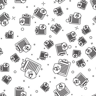 Tıbbi klinik kayıt pet simgesi beyaz arka plan üzerinde izole dikişsiz desen ile Siyah Pano. Sağlık sigortası formu. Tıbbi kontrol işaretleri raporu. Vektör İllüstrasyonu