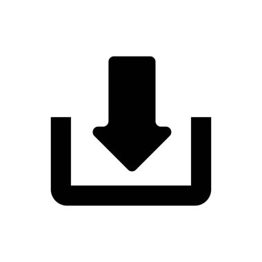 Beyaz arka planda yalıtılmış Siyah İndir simgesi. Yükle düğmesi. Yük sembolü. Ok noktası aşağıya doğru. Vektör İllüstrasyonu