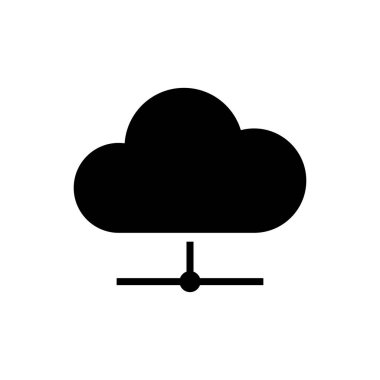 Siyah Ağ bulut bağlantısı simgesi beyaz arkaplanda izole edildi. Sosyal teknoloji. Bulut hesaplama konsepti. Vektör İllüstrasyonu