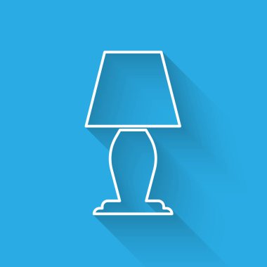 Beyaz Masa lambası simgesi uzun gölge ile izole. Vektör İllüstrasyonu