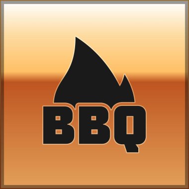 Siyah Barbekü yangın alev simgesi altın arka plan izole. Isı sembolü. Barbekü ızgara partisi. Vektör İllüstrasyonu