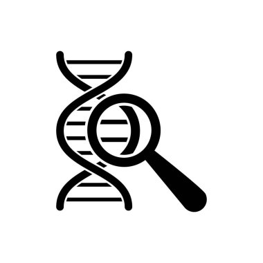 Siyah DNA araştırması, arama simgesi izole edilmiş. Büyüteç ve DNA zinciri. Genetik mühendisliği, klonlama, babalık testi. Vektör İllüstrasyonu