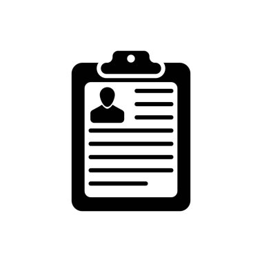 Özgeçmiş ve beyaz arka plan üzerinde izole adam siluet simgesi ile Siyah Pano. Cv başvurusu. Özgeçmiş, profil fotoğrafı konsepti ile iş başvuru formu. Vektör İllüstrasyonu