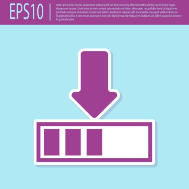 Retro mor Yükleme simgesi turkuaz arka plan üzerinde izole. İndirin devam ediyor. İlerleme çubuğu simgesi. Düz tasarım. Vektör İllüstrasyonu