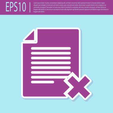 Retro mor Silme dosya belge simgesi turkuaz arka planda yalıtılmış. Reddedilen belge simgesi. Kağıt üzerinde çapraz. Düz tasarım. Vektör İllüstrasyonu
