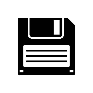 Beyaz arka planda yalıtılmış bilgisayar veri depolama simgesi için siyah Disket disk. Disket işareti. Vektör İllüstrasyonu