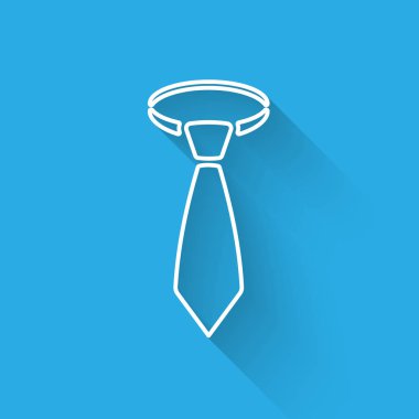 Beyaz Kravat simgesi uzun gölge ile izole. Kravat ve boyun bezi sembolü. Vektör İllüstrasyonu