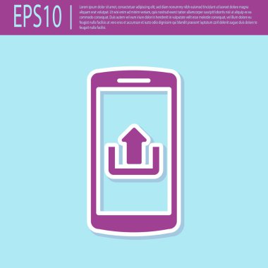 Retro mor Smartphone yükleme simgesi turkuaz arka plan üzerinde izole ile. Düz tasarım. Vektör İllüstrasyonu