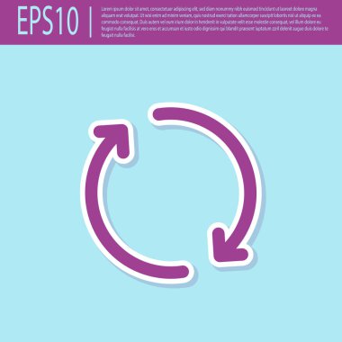 Retro mor Yenileme simgesi turkuaz arka planda izole. Sembolü yeniden yükleyin. Bir daire işareti içinde döndürme okları. Düz tasarım. Vektör İllüstrasyonu