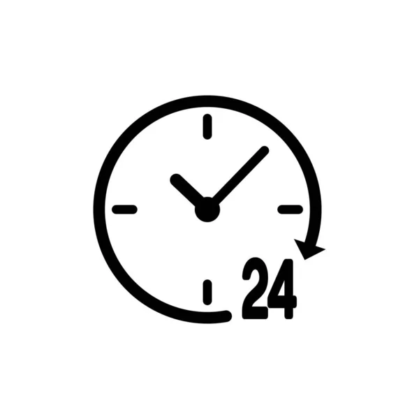 Svart klocka 24 timmar ikon isolerad på vit bakgrund. Cyklisk ikon för hela dagen. 24 timmars service symbol. Vektor illustration — Stock vektor