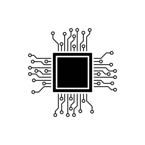Czarny ikona procesora na białym tle. CPU, jednostka centralna, mikroukład, mikroukład, procesor komputerowy, chip. Ilustracja wektorowa — Wektor stockowy