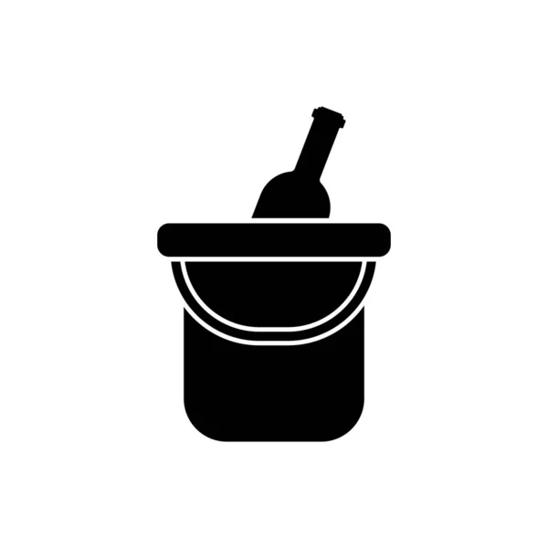 Botella negra de vino en un icono de cubo de hielo aislado sobre fondo blanco. Ilustración vectorial — Archivo Imágenes Vectoriales