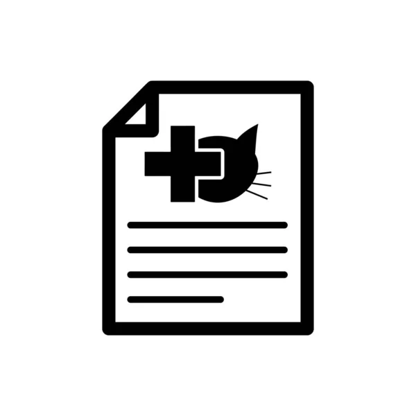 Certificado médico negro para viajar con icono de perro o gato aislado. Documento para mascotas. Ilustración vectorial — Vector de stock