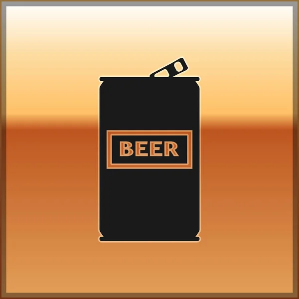 Black Beer can icon isolated on gold background. Vector Illustration — Stock Vector