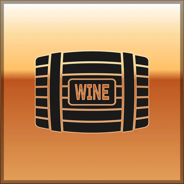 Baril en bois noir pour icône du vin isolé sur fond doré. Illustration vectorielle — Image vectorielle