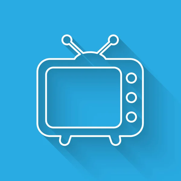 Biała ikona telewizora wyizolowana długim cieniem. Znak telewizyjny. Ilustracja wektorowa — Wektor stockowy