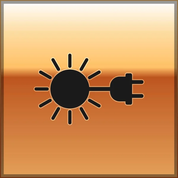 Black Sun with electric plug icon isolated on gold background. Energy saving concept. Vector Illustration — Stock Vector