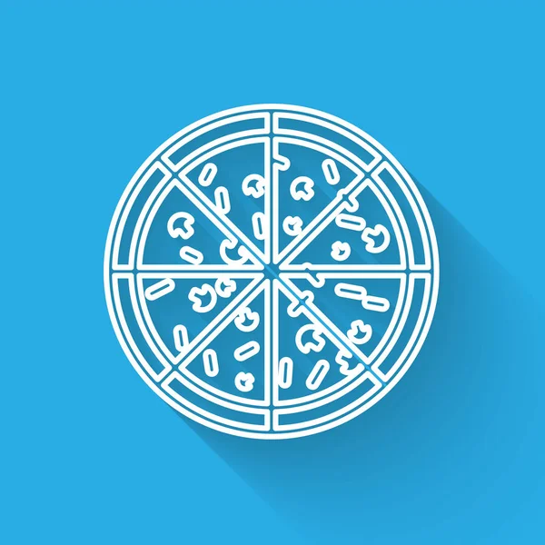 Fehér pizza vonal ikonra elszigetelt hosszú árnyékot. Vektoros illusztráció — Stock Vector