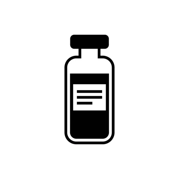 Czarna fiolka medyczna, ampułka, ikona butelki na białym tle. Szczepienie, wstrzyknięcie, koncepcja opieki zdrowotnej szczepionki. Ilustracja wektorowa — Wektor stockowy