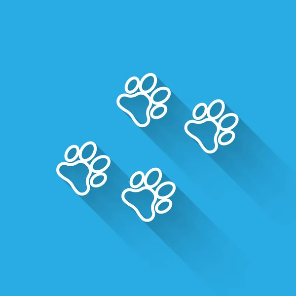 White Paw print line icon isolated with long shadow. Dog or cat paw print. Animal track. Vector Illustration