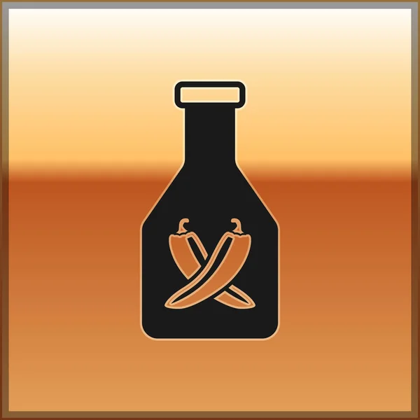 Fekete ketchup palack ikon izolált arany háttér. Forró chili paprika Pod jel. Grillező és grill grill szimbólum. Vektoros illusztráció — Stock Vector