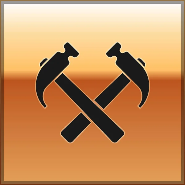 Negro Dos martillos cruzados icono aislado sobre fondo dorado. Herramienta para reparación. Ilustración vectorial — Archivo Imágenes Vectoriales