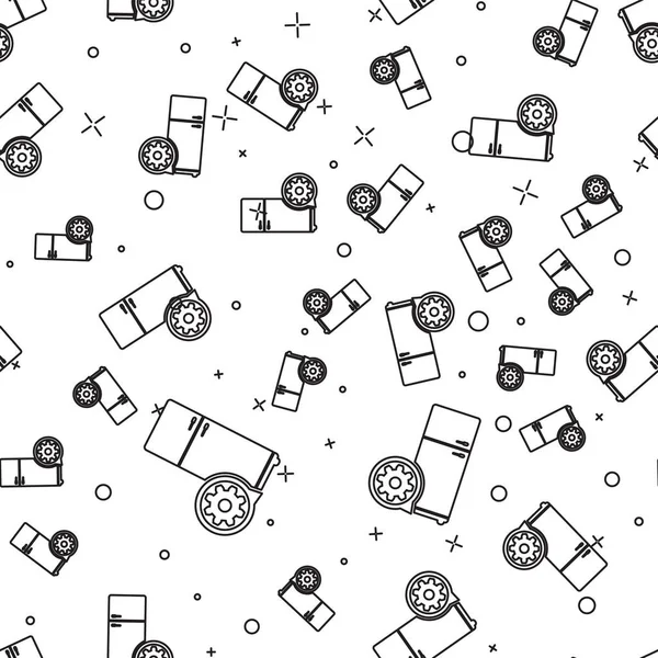 Siyah Buzdolabı ve dişli simgesi beyaz arka plan üzerinde izole dikişsiz desen. Uygulama, servis konsepti, ayar seçenekleri, bakım, onarım, sabitleme ayarlama. Vektör İllüstrasyonu