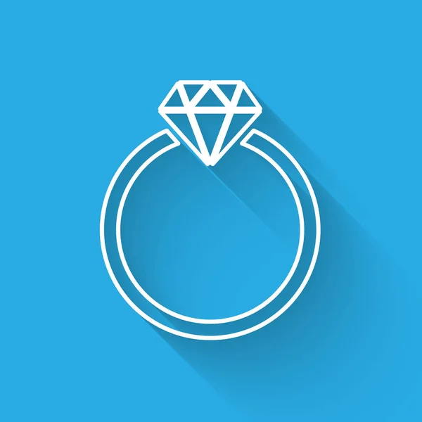 긴 그림자로 분리 된 화이트 다이아몬드 약혼 반지 아이콘. 벡터 일러스트레이션 — 스톡 벡터